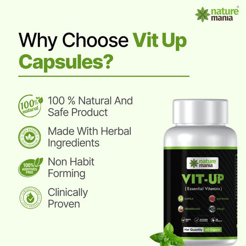 Nature Mania Vit-up Capsule (Vit D and Vit B12 Multivitamin) - 60 Capsules