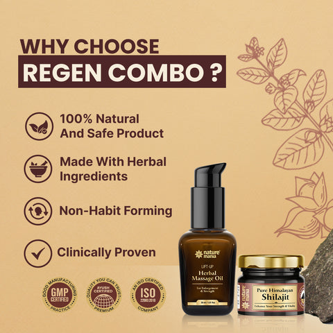 Nature Mania Regen Combo (Lift-up Massage oil 50ml + Pure Himalayan Shilajit Raisin 30gm)