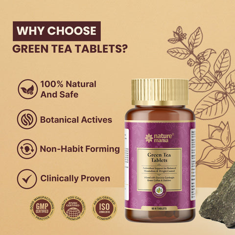 Nature Mania Green Tea Tablets-60N | Weight Loss | Fat Burner for Men and Women - NatureMania